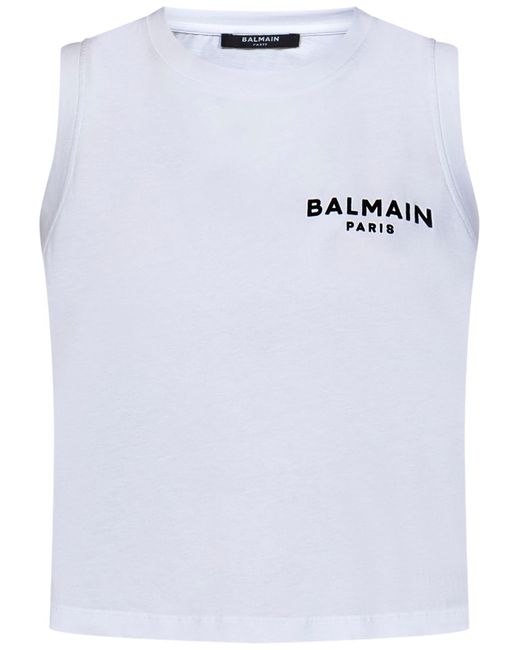 Balmain White Tank Top With Logo