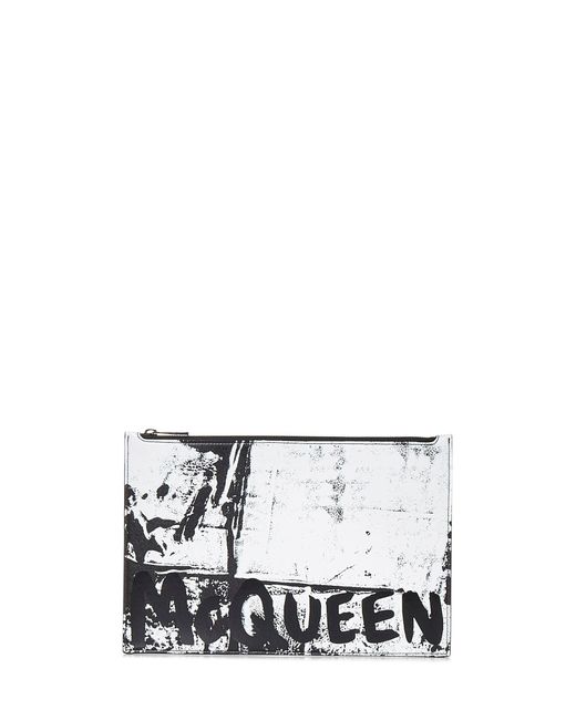 Alexander McQueen White Mcqueen Graffiti Clutch for men