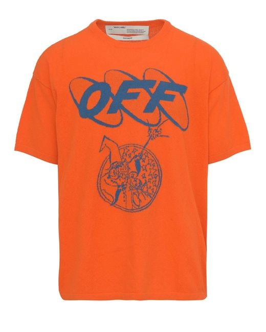 Off-White c/o Virgil Abloh Orange Wizard And Cat T-shirt In Cotton Blend With Blue Logo And Print. for men