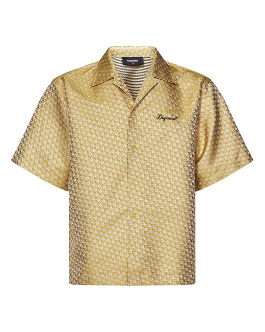 DSquared² Yellow Micro Flowers Hawaii Shirt for men