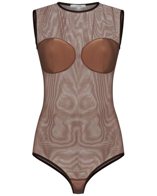 Nensi Dojaka Brown Structured Cups Fitted Bodysuit