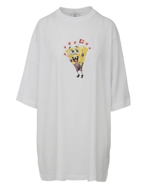 Vetements Two Oversized White Cotton T-shirts With Spongebob And Ratatouille Print.