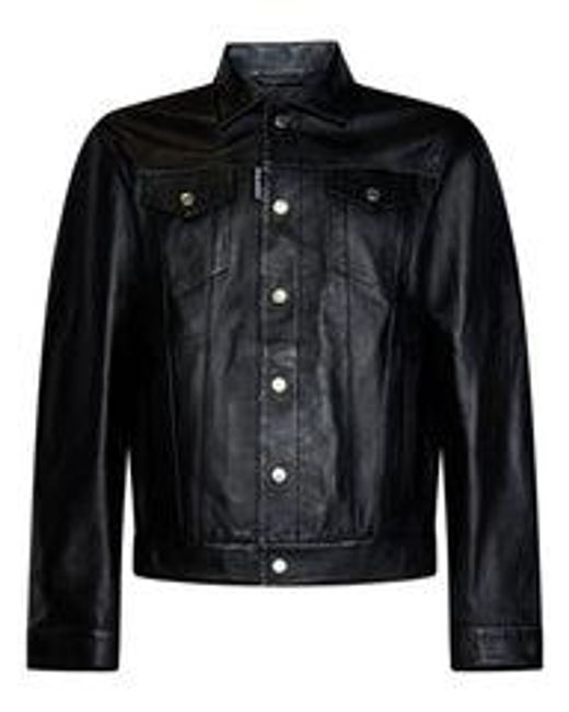 DSquared² Black Leather Dan Jean Jacket for men