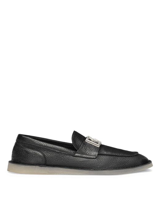 Dolce & Gabbana Black Leather Loafer With Logo for men
