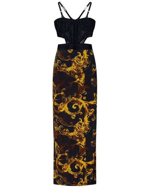 Versace Black Watercolour Couture Midi Dress