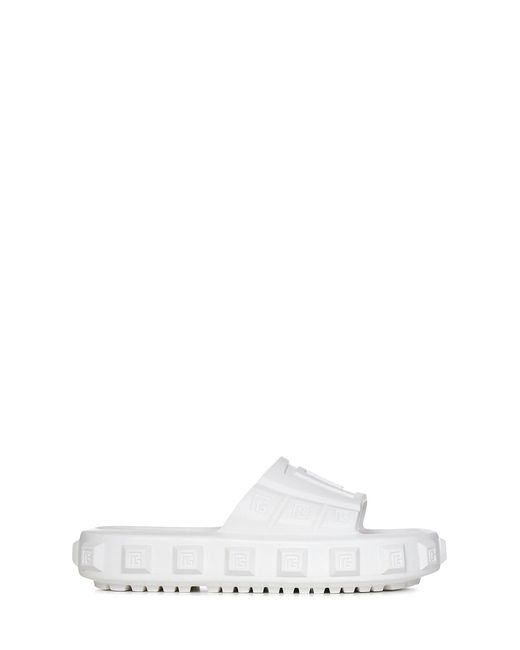Balmain White Paris Ari Sliders for men