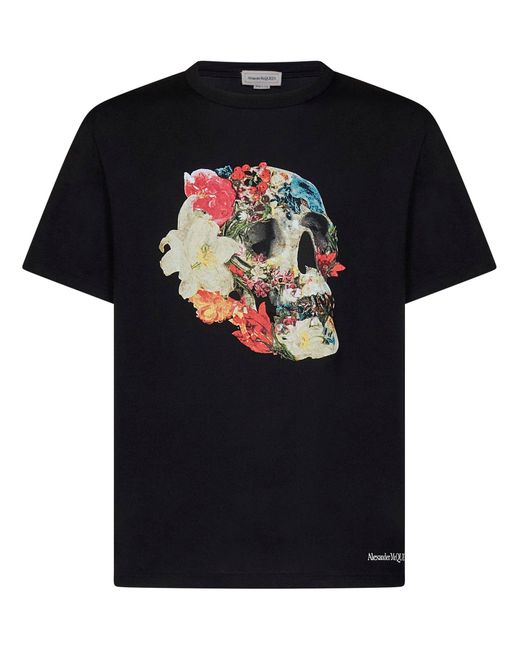 T-Shirt Floral Skull di Alexander McQueen in Black da Uomo