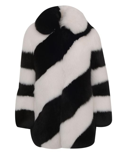 Saint Laurent Black Fur Diagonal Striped Coat