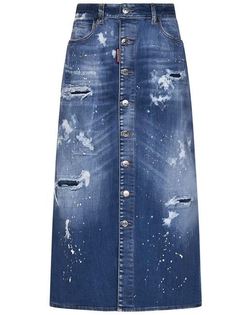 DSquared² Blue Medium Ice Spots Wash Denim Long Skirt