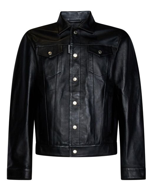 DSquared² Black Leather Dan Jean Jacket for men