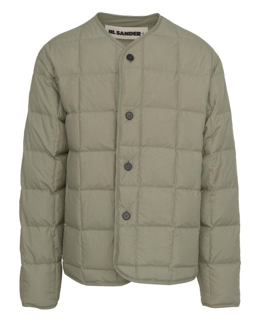 Jil Sander Green Collarless Down Jacket With Lightweight Padding And Checked Quilting. for men
