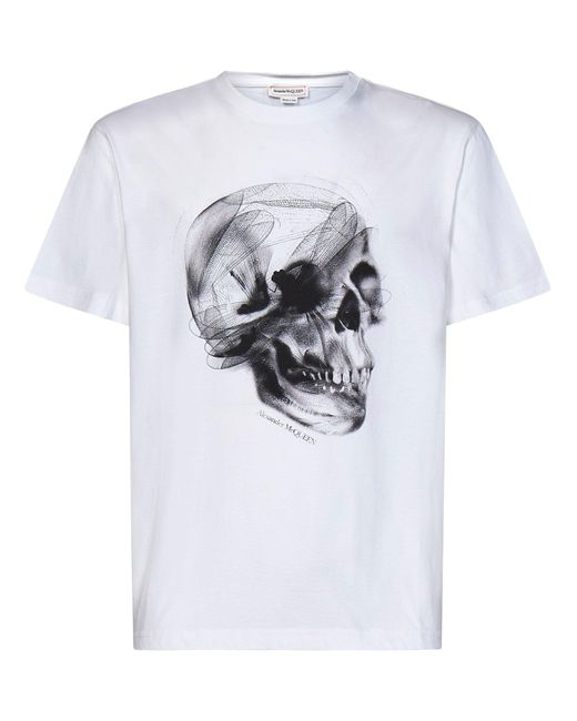T-Shirt Dragonfly Skull di Alexander McQueen in White da Uomo