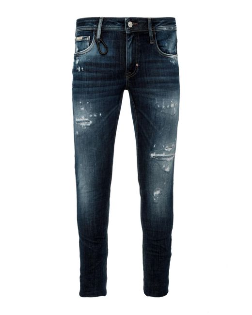 Antony Morato Geezer Slim-fit Jeans In Stonewashed Dark Blue Denim With Rips And Five Pockets. for men