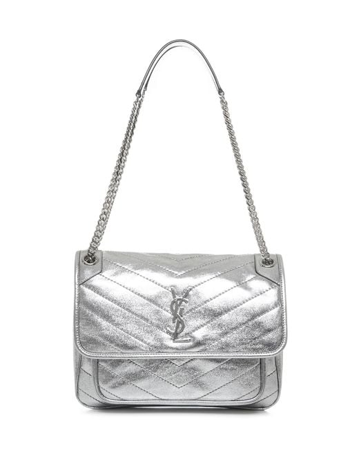 Saint Laurent Niki Medium Leather Shoulder Bag in Metallic Saint Laurent Niki Medium Leather Shoulder Bag in Metallic