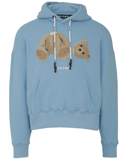 Palm Angels Blue Ripped-teddy-bear-embroidered Hoodie for men