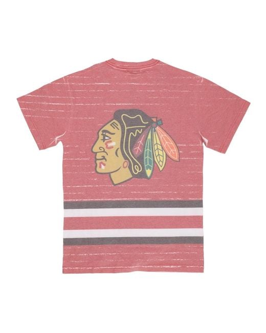 Mitchell & Ness Tops ,Veelkleurig ,Katoen Chicago Blackhawks Nhl T-Shirt in het Pink voor heren