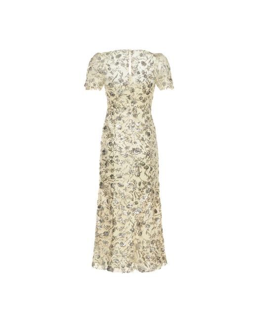 knee length dresses for ladies Champagne Metallic Ombre Feather Maxi Dress – self-portrait