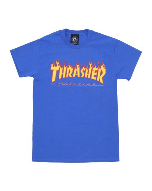 Thrasher Tops ,Blauw ,Katoen Flame Tee T-Shirt Blauw/Geel in het Blue voor heren