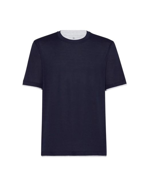 Brunello Cucinelli Blue T-Shirt With Superimposed Effect for men