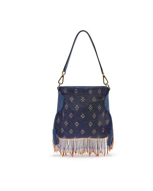 Maliparmi Blue Kleine leder & perlen schultertasche