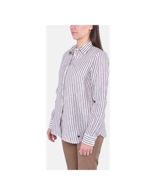 Weekend by Maxmara Purple Klassisches Leinenhemd Mit Vertikalen Streifen