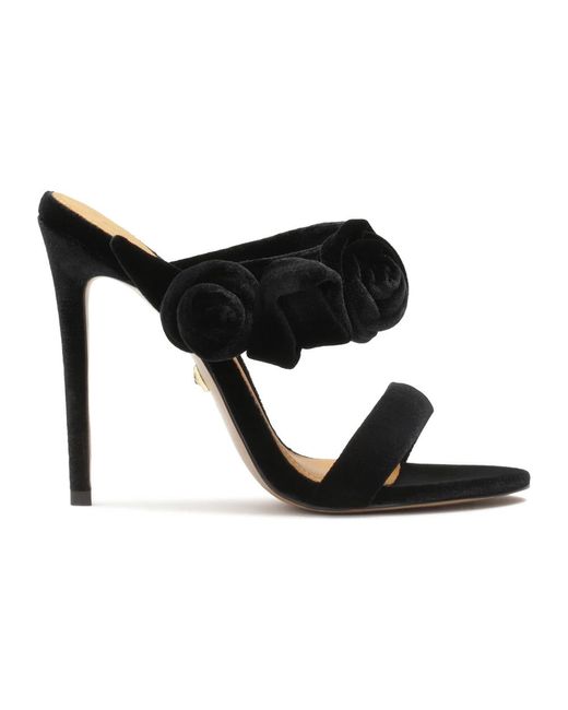 Kazar Schoenen ,Zwart ,Leer Sandalettes Met Hak Versierd Met 3D-Rozen in het Black