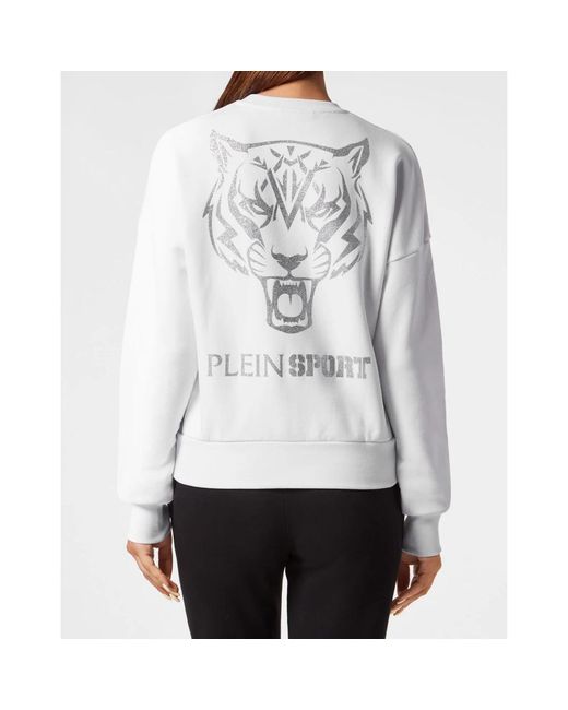 Philipp Plein Fitness ,Wit ,Katoen Cropped Sweatshirt Ls Glitter in het White