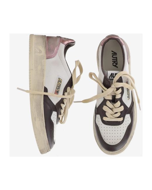 Autry Gray Vintage-Inspired Color-Block Leather Sneakers With Logo Detailing