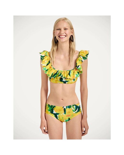 LaDoubleJ Badmode ,Geel ,Ruffle Bikini Top in het Yellow