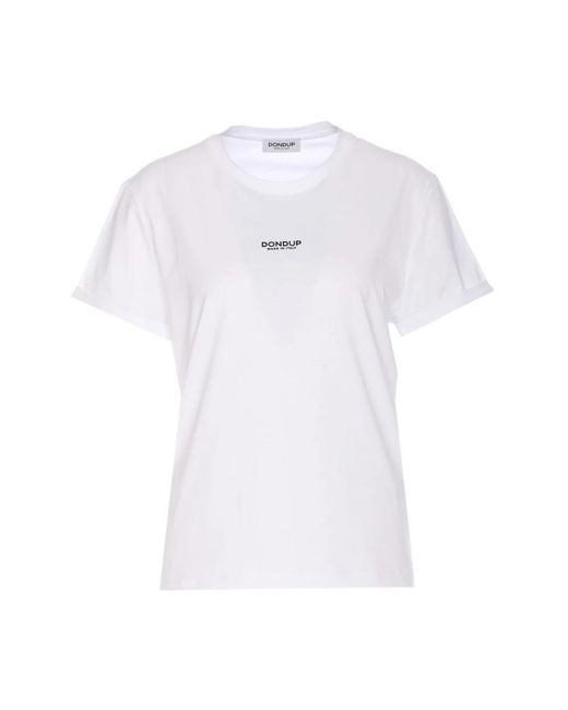 Dondup Tops ,Wit ,Katoen Regular-Fit T-Shirt Met Ronde Hals Van Jersey in het White