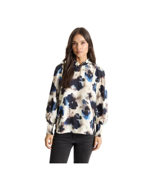 iN FRONT Blauwe Pofmouw Smock Blouse in het Black