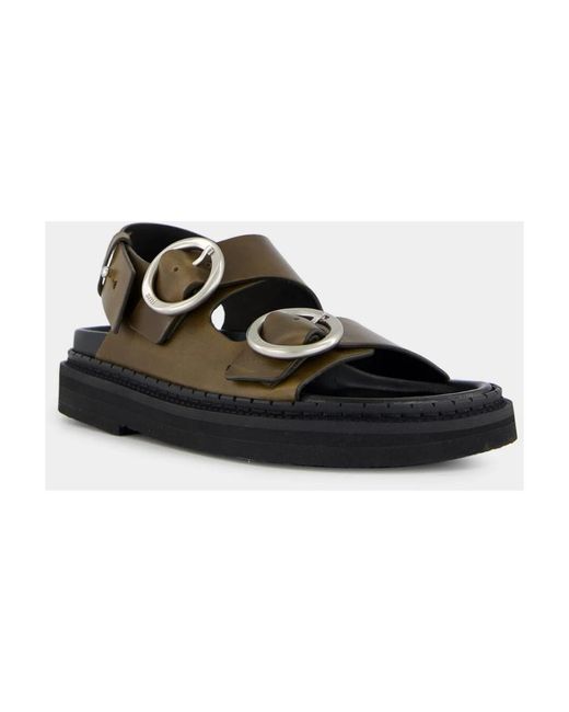AMI Schoenen ,Groen ,Leer Zwarte Olijf Leren Sandalen in het Green