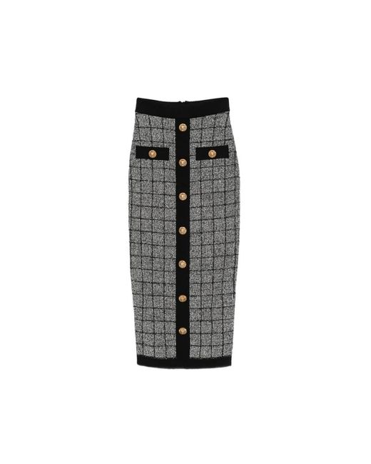 Balmain Rokken ,Zwart ,Geruite Midi-Rok in het Gray