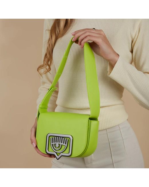 Chiara Ferragni Zwarte Faux Leren Schoudertas in het Green