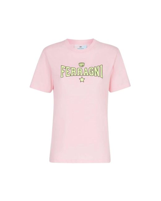 Chiara Ferragni Pink Rosa baumwoll-t-shirt mit ferragni stretch-druck