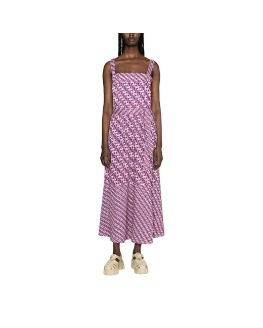 Liu Jo Purple Geometric-print Belted Maxi Dress