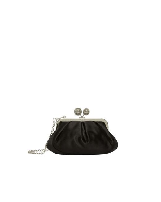 Weekend by Maxmara Black Schwarze Satin-Tasche Mit Strasssteinen
