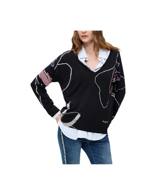 Desigual Black V-Neck Knitwear