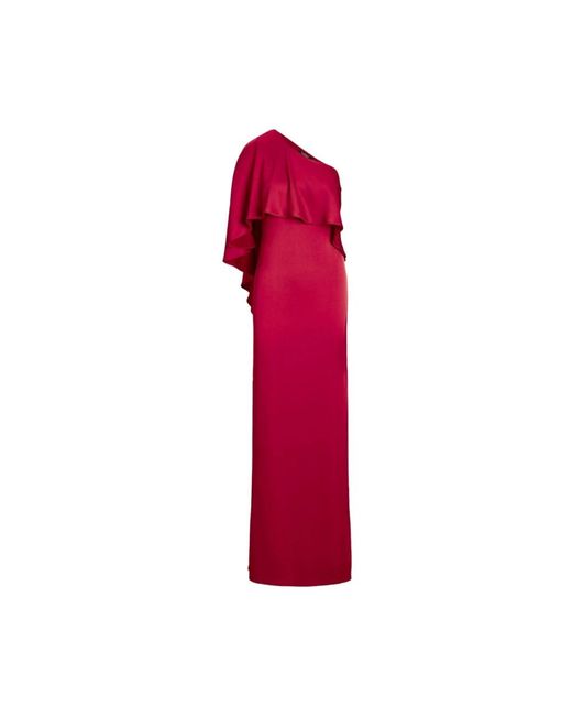 Ralph Lauren Red Satin One-shoulder Cape Gown