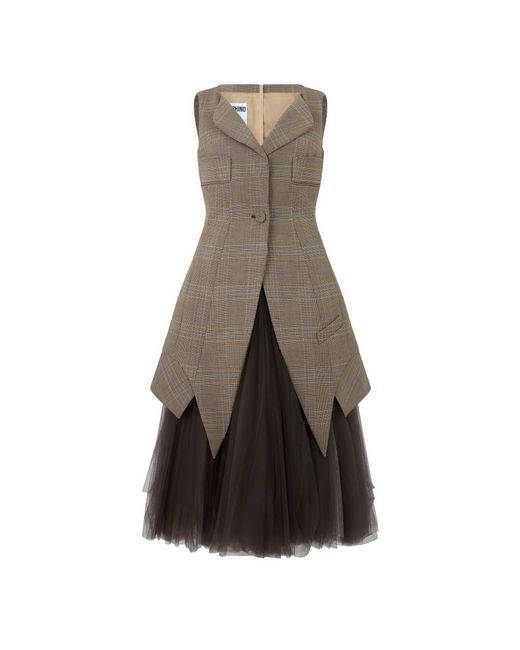 Moschino Asymmetrische Midi-Jurk Met V-Hals in het Brown