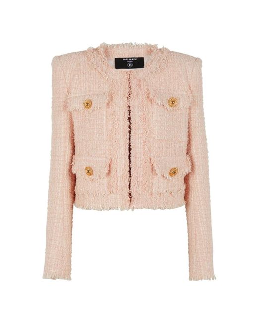 Chaqueta Bolero De Tweed, Mujer, Talla Balmain de color Pink