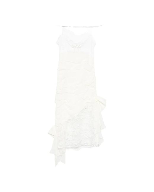 Alessandra Rich White Weiße Seidenkleid Mit Drapiertem Oberteil
