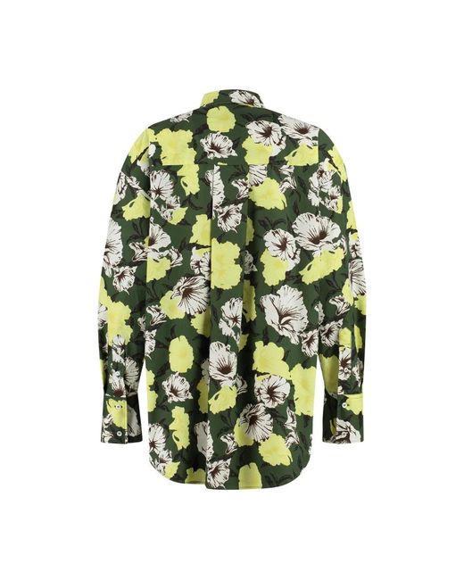MSGM Overhemden ,Veelkleurig ,Katoen Bloemenprint Shirt Met Lange Mouwen in het Green