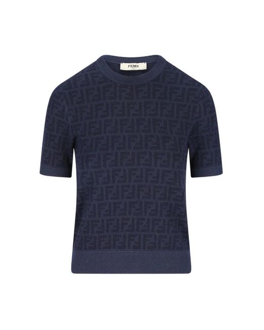 Fendi Blue Round-Neck Knitwear