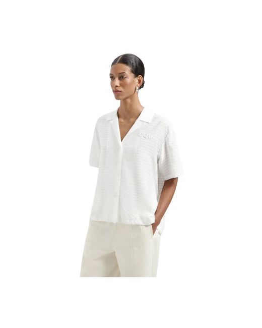Olaf Hussein Overhemden ,Wit ,Nylon Camp Shirt Korte Mouw Blouse in het White