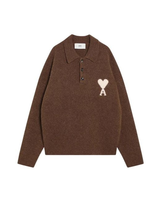Ami Paris Men's Brown V-Neck Knitwear