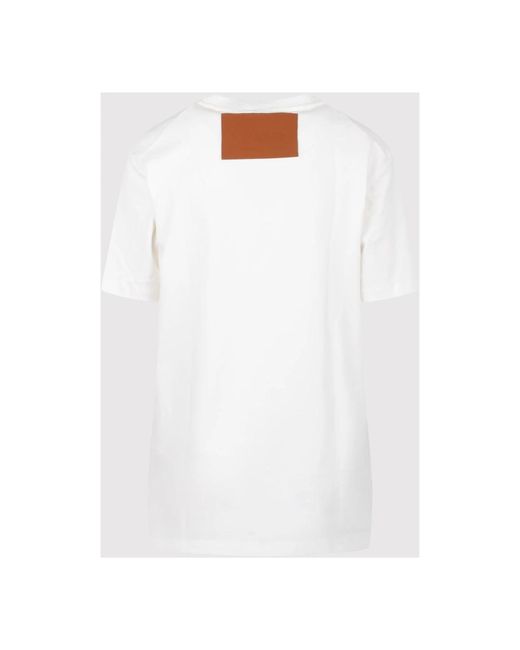 Jil Sander Tops ,Wit ,Katoen Oversized Crewneck T-Shirt Met Leren Label in het White