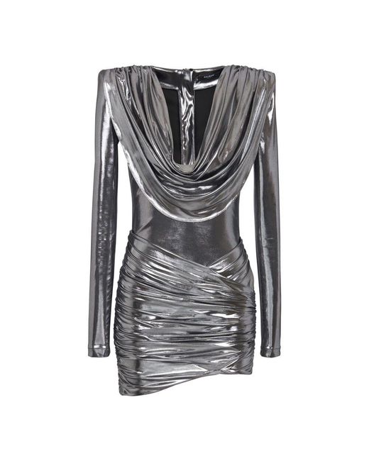 Balmain Black Kurzes, metallisch drapierendes kleid