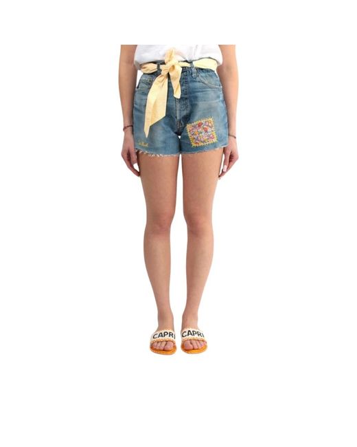 Mc2 Saint Barth Blue Denim-shorts mit elastischem bund und stofftaschen