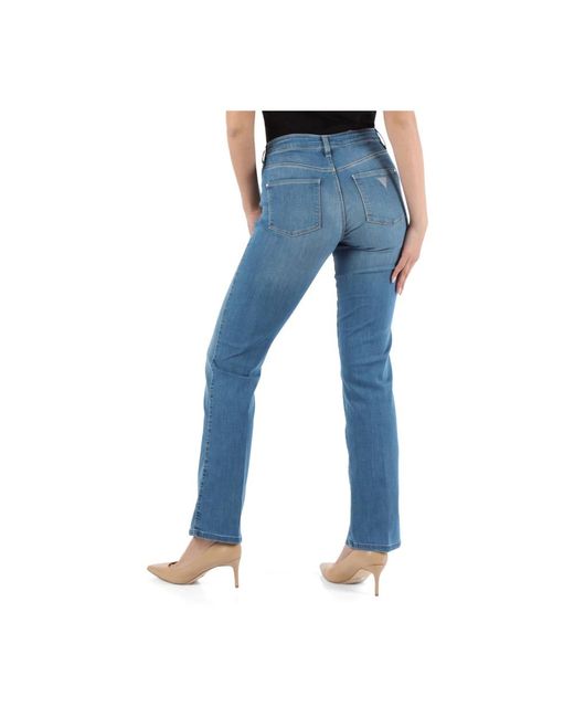 Guess Blue Mid rise straight jeans mit strass-logo